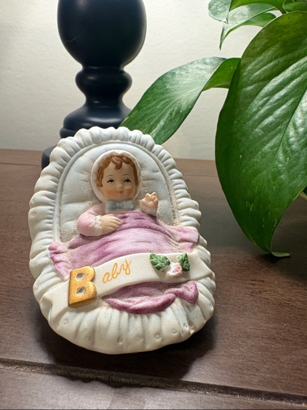 Enesco White and Gold Porcelain Figurine Base